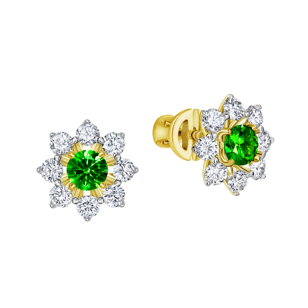 Пусеты с демантоидами и бриллиантами, желтое золото 1