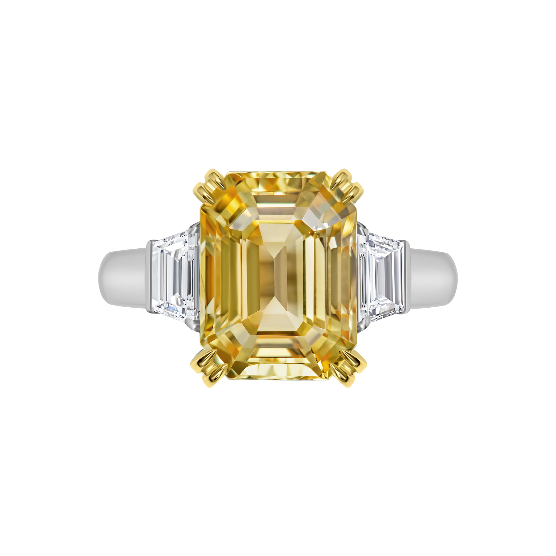 Кольцо с желтым сапфиром и бриллиантами, белое золото