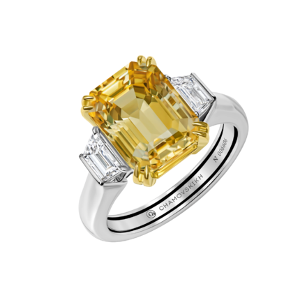 Кольцо с желтым сапфиром и бриллиантами, белое золото 1