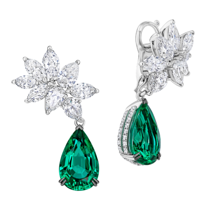 Серьги с изумрудами и бриллиантами, белое золото 1