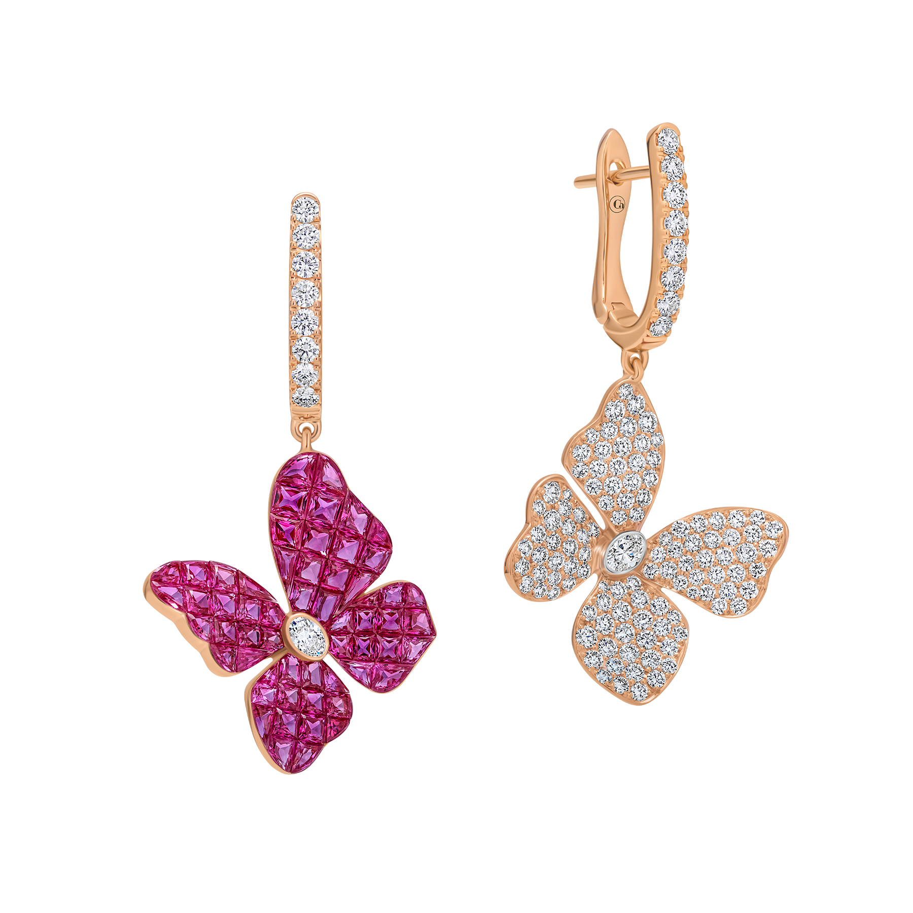 Серьги с рубинами и бриллиантами, розовое золото