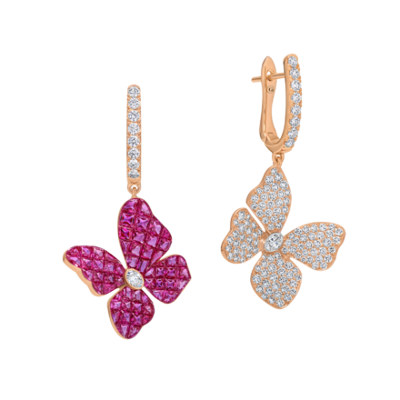 Серьги с рубинами и бриллиантами, розовое золото 1