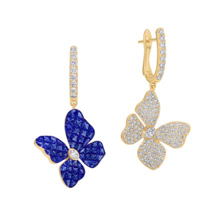 Серьги с сапфирами и бриллиантами, желтое золото 2