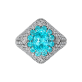 Кольцо с турмалином параибой и бриллиантами, белое золото