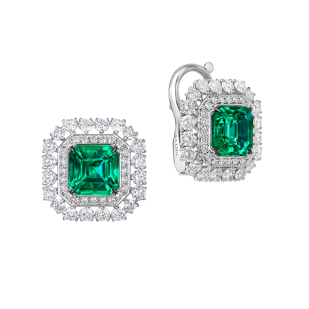 Серьги с изумрудами и бриллиантами, белое золото 1