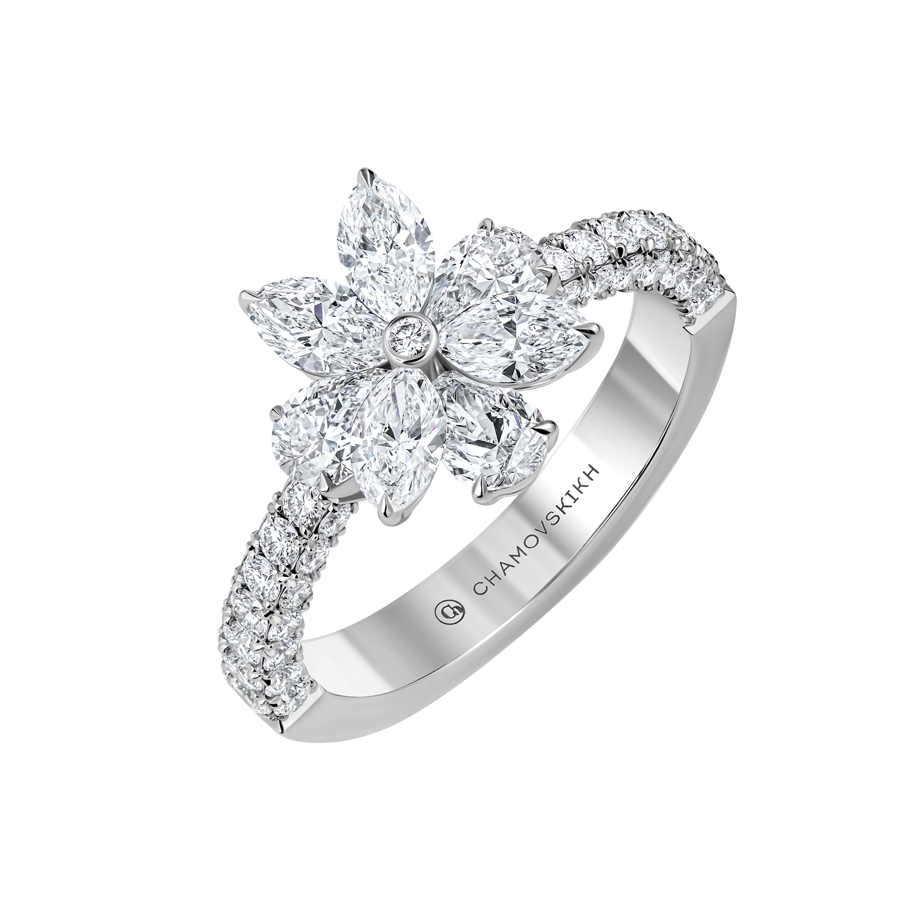 Кольцо с бриллиантами, белое золото