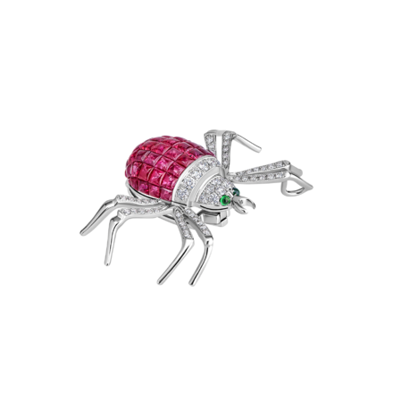 Брошь с рубинами, бриллиантами и тсаворитами, белое золото 1