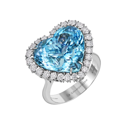 Кольцо с аквамарином и бриллиантами, белое золото 1