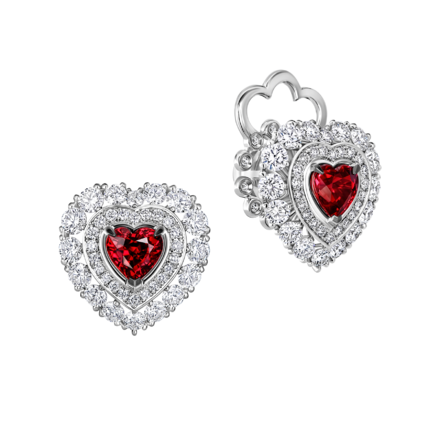 Пусеты с рубинами и бриллиантами, белое золото 1