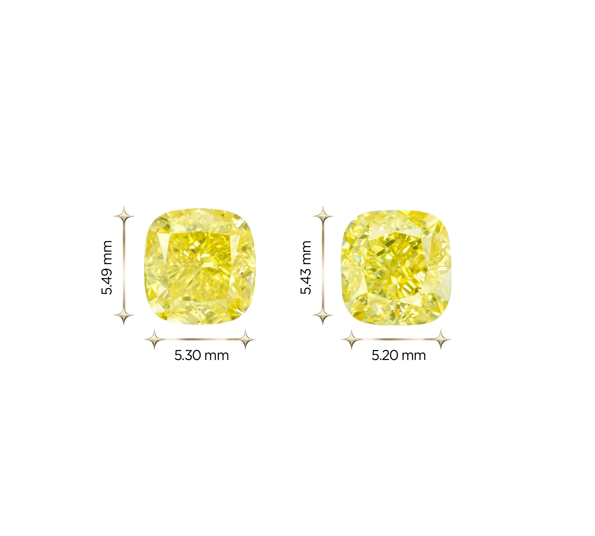 Сет из двух жёлтых бриллиантов, Кушон, 1.01/1.00ct