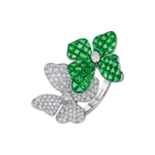 Кольцо с тсаворитами и бриллиантами, белое золото