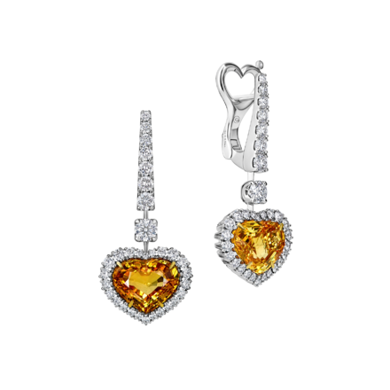 Серьги с желтыми сапфирами и бриллиантами, белое золото 1