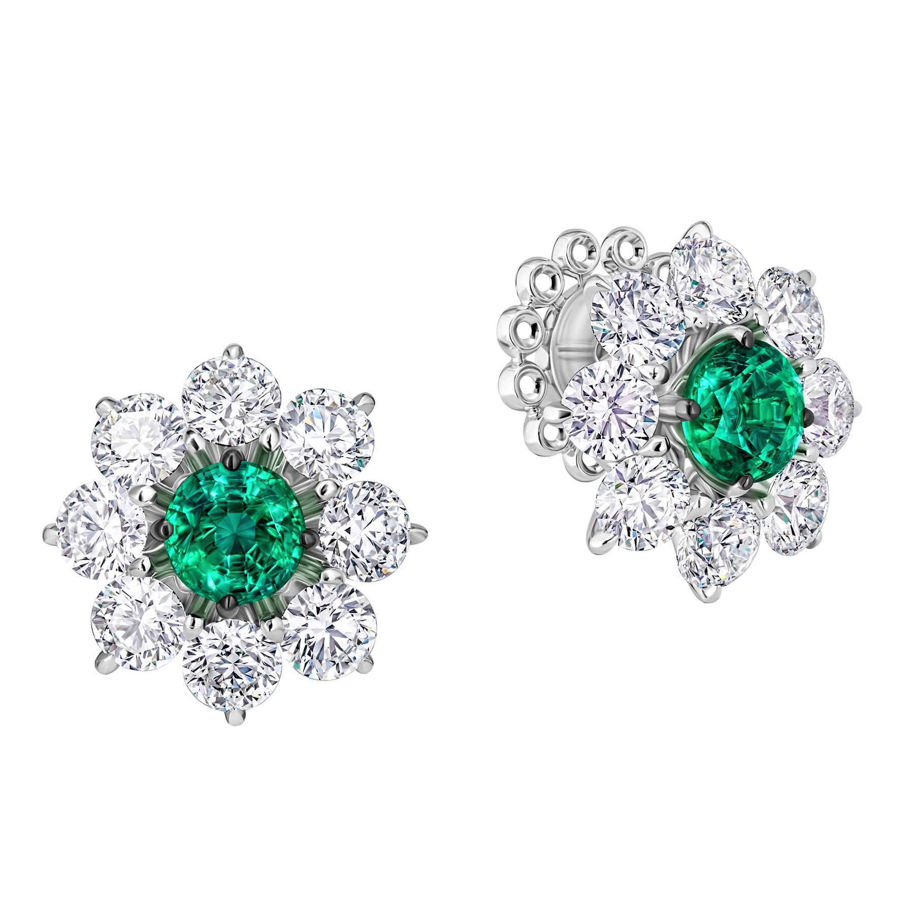 Пусеты с изумрудами и бриллиантами, белое золото