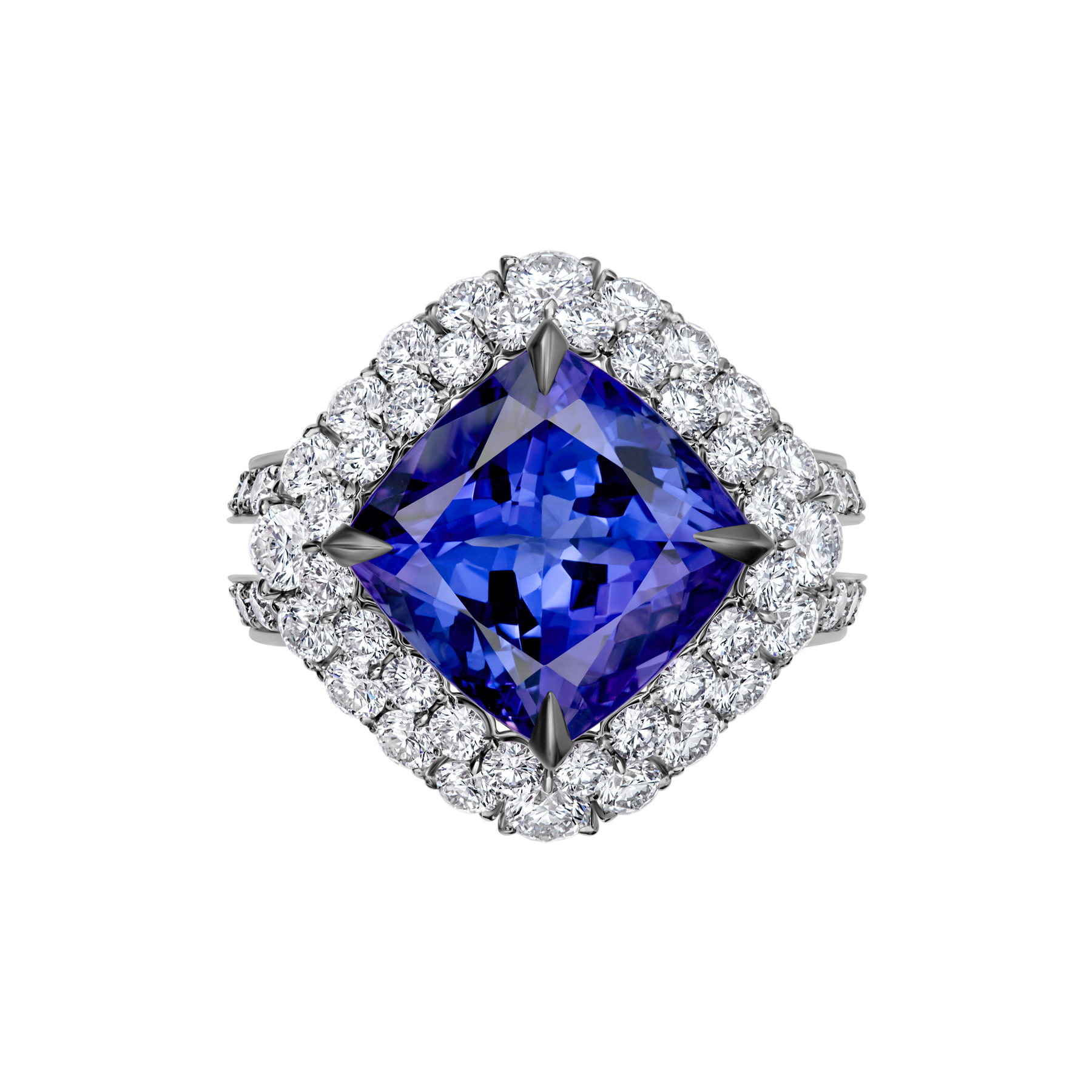 Кольцо с танзанитом и бриллиантами, белое золото