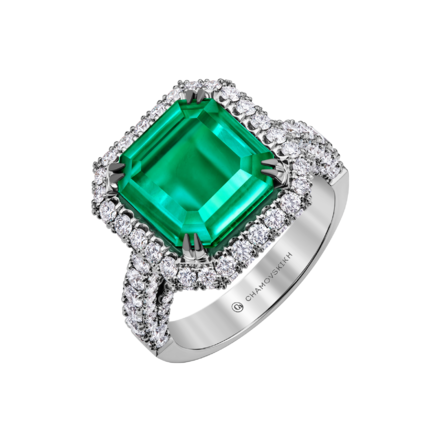 Кольцо с изумрудом и бриллиантами, белое золото 1