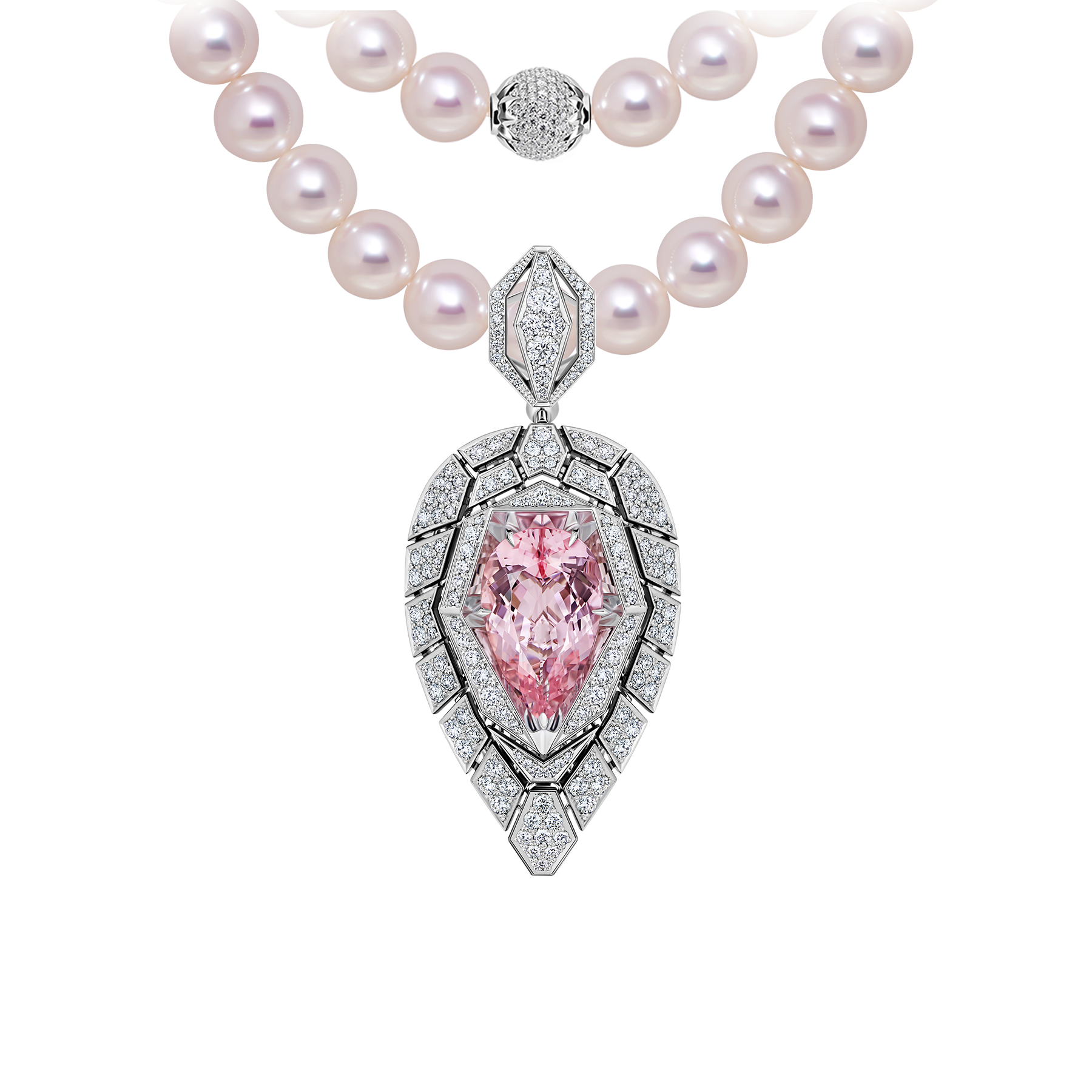 Подвес с морганитом и бриллиантами, белое золото