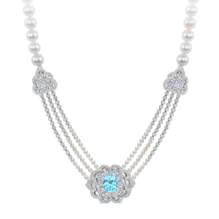 Подвес-брошь с турмалином параиба, бриллиантами и жемчугом, белое золото 4