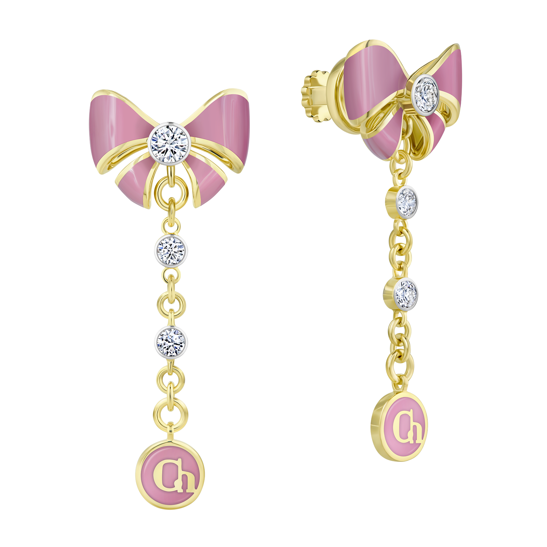 Пусеты с бриллиантами, желтое золото, нанокерамика