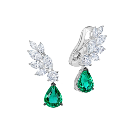 Серьги с изумрудами и бриллиантами, белое золото 1
