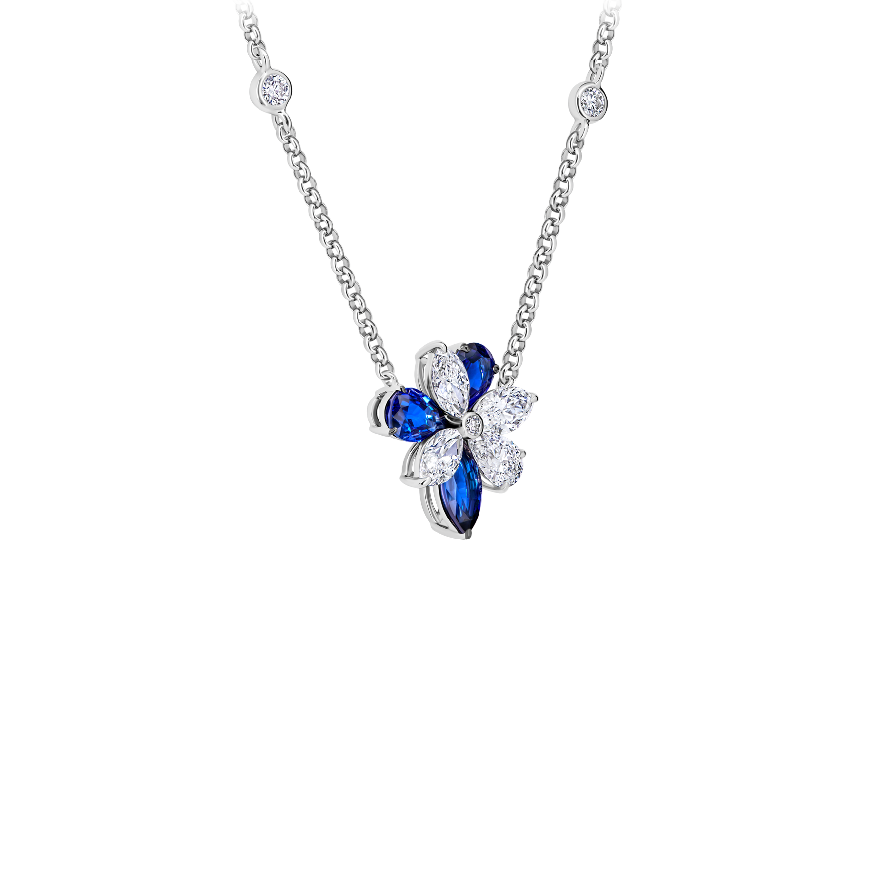 Колье с сапфирами и бриллиантами, белое золото
