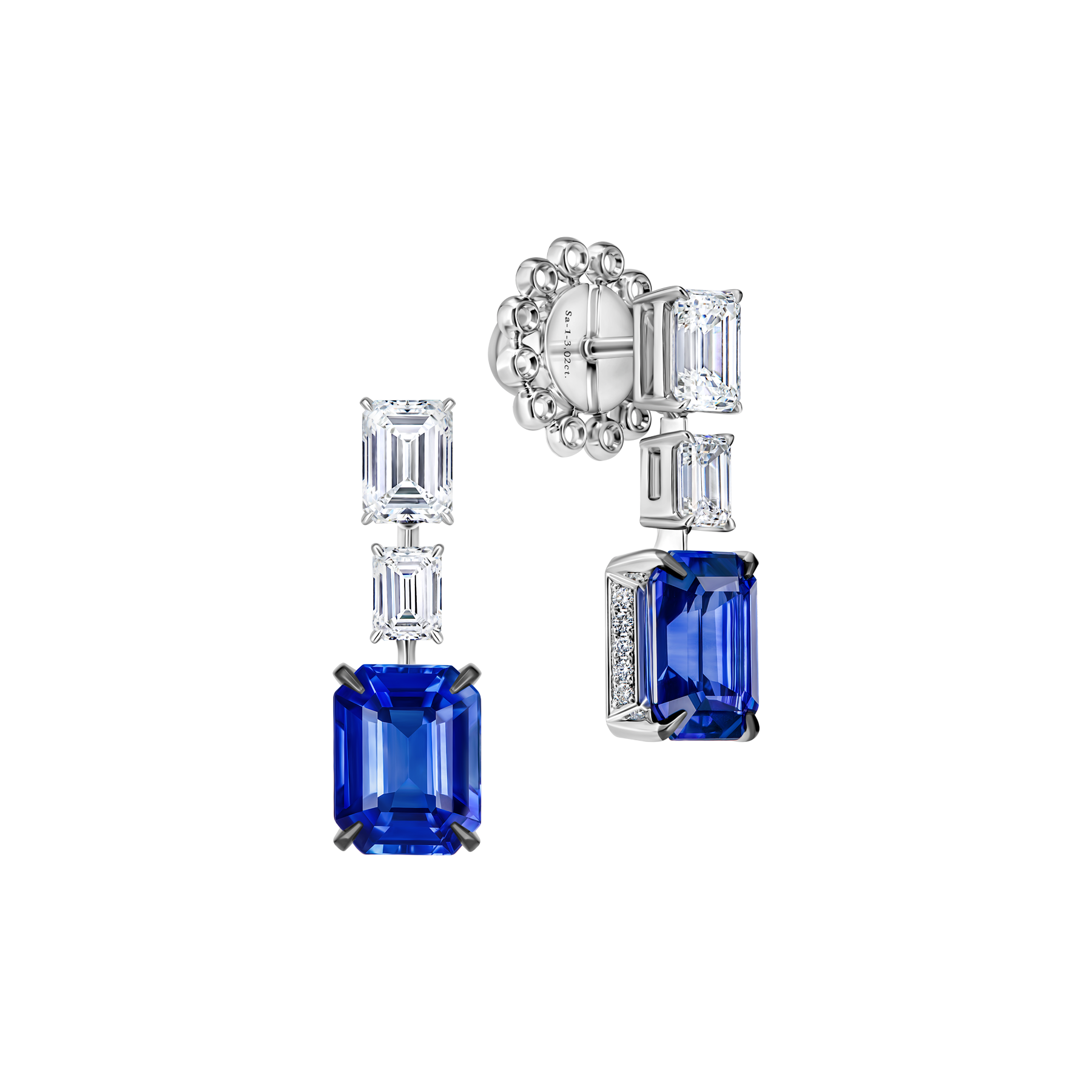 Пусеты с сапфирами и бриллиантами, белое золото