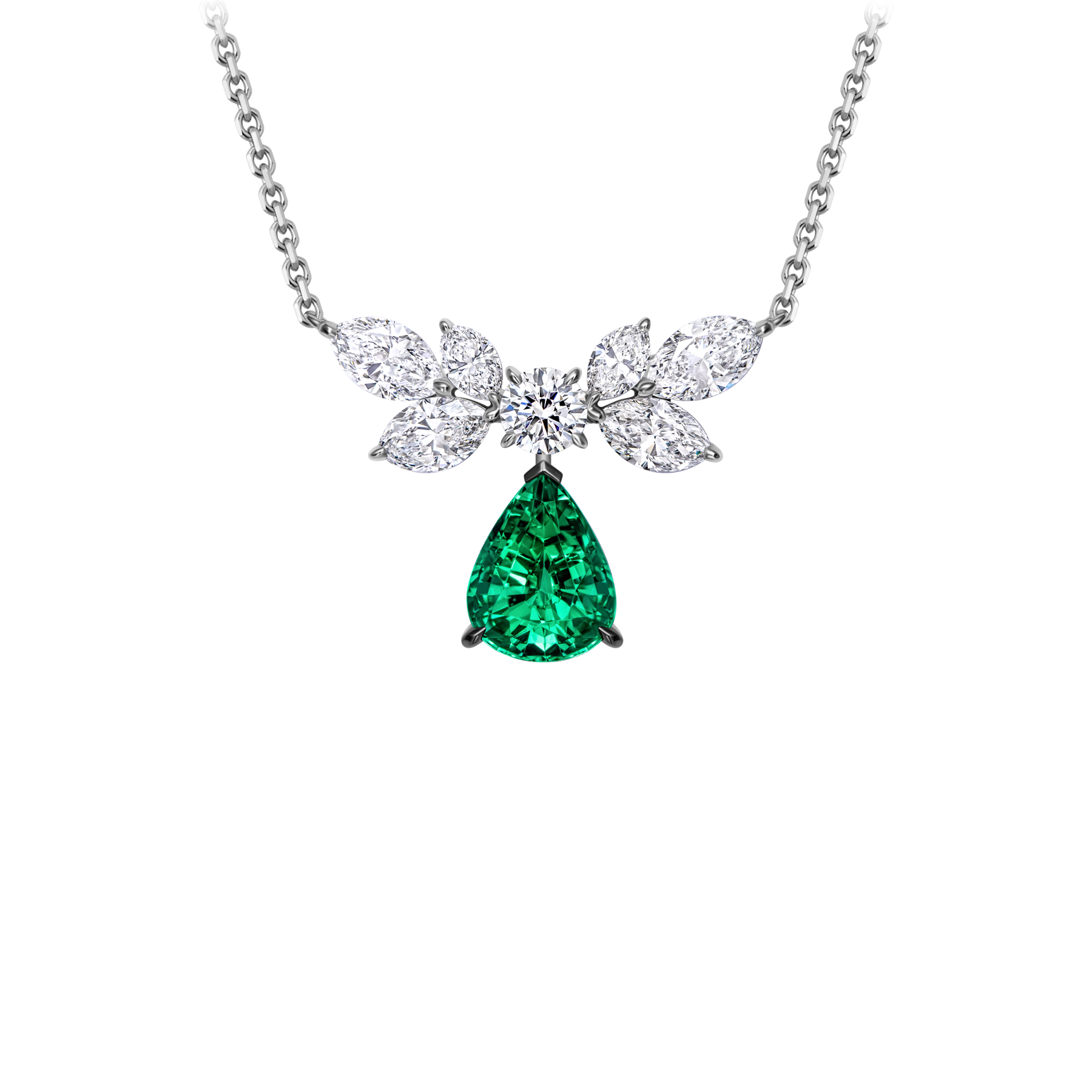 Колье с изумрудом и бриллиантами, белое золото