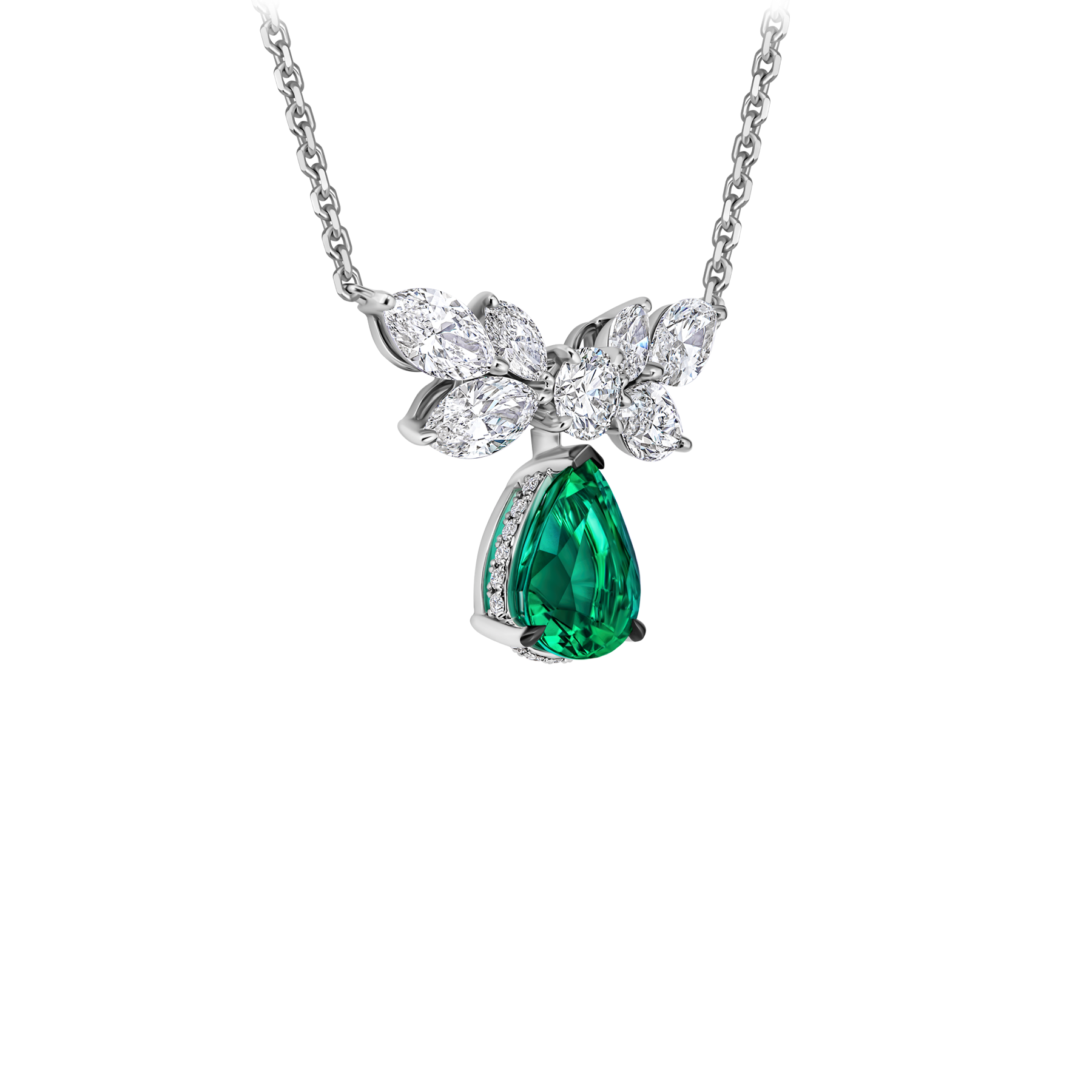 Колье с изумрудом и бриллиантами, белое золото