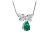 Колье с изумрудом и бриллиантами, белое золото