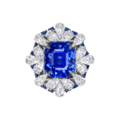 Кольцо с сапфирами и бриллиантами, белое золото