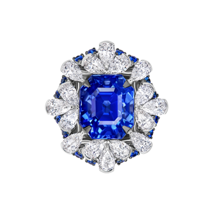 Кольцо с сапфирами и бриллиантами, белое золото 2