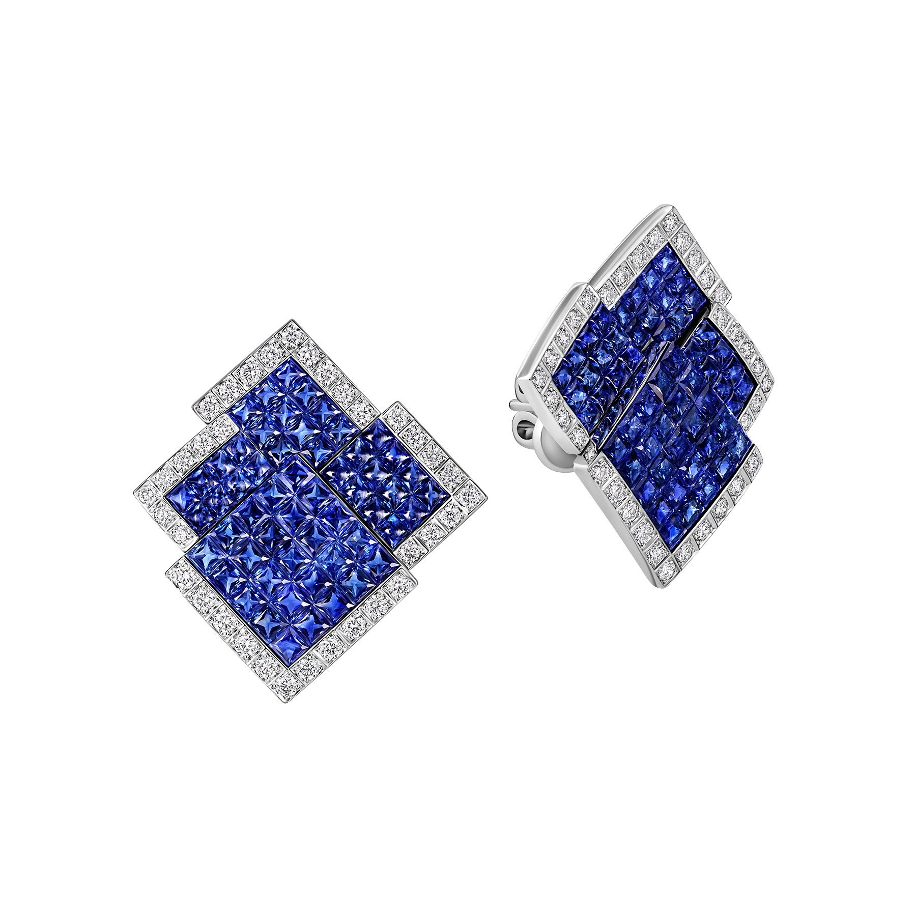 Пусеты с сапфирами и бриллиантами, белое золото