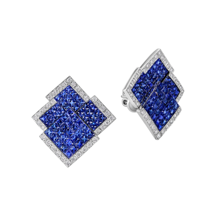 Пусеты с сапфирами и бриллиантами, белое золото 1