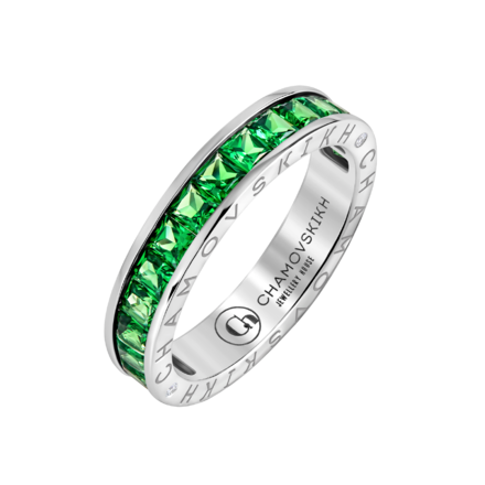 Кольцо с тсаворитами и бриллиантами, белое золото 1