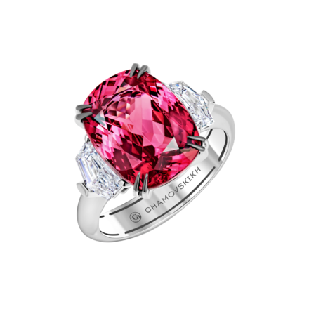 Кольцо со шпинелью и бриллиантами, белое золото 1