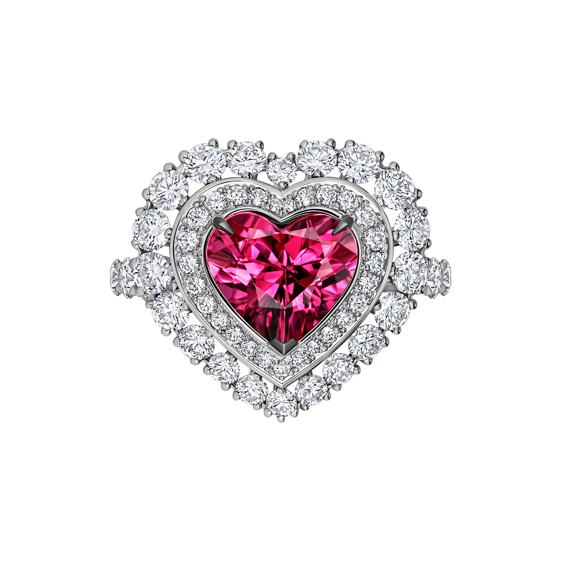 Кольцо с турмалином рубеллитом и бриллинтами, белое золото