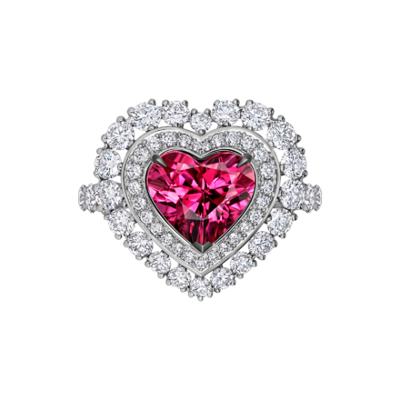 Кольцо с турмалином рубеллитом и бриллинтами, белое золото 2