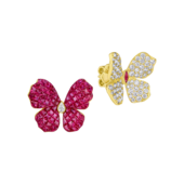 Серьги пусеты с рубинами и бриллиантами, желтое золото