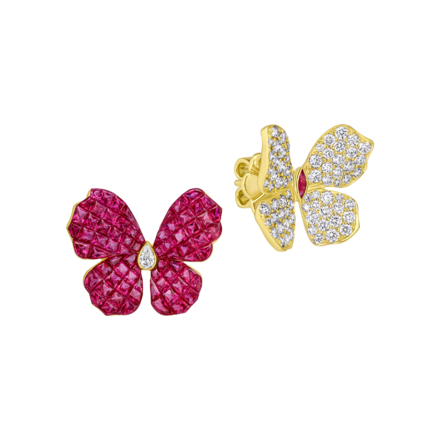 Серьги пусеты с рубинами и бриллиантами, желтое золото 1