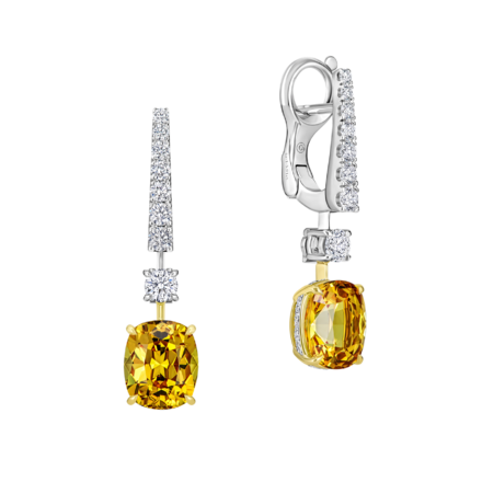 Серьги с желтыми сапфирами и бриллиантами, белое золото 1