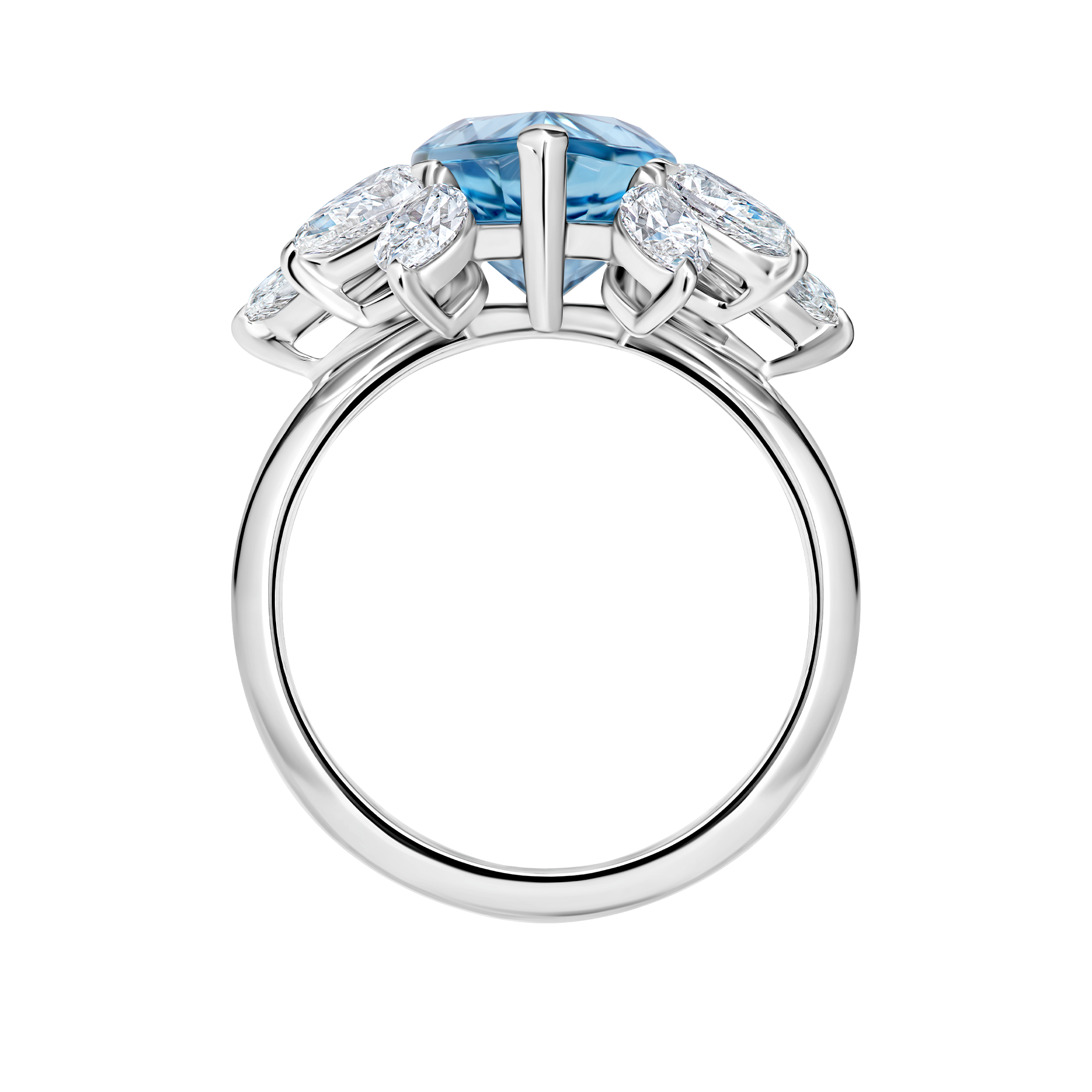 Кольцо с аквамарином и бриллиантами, белое золото