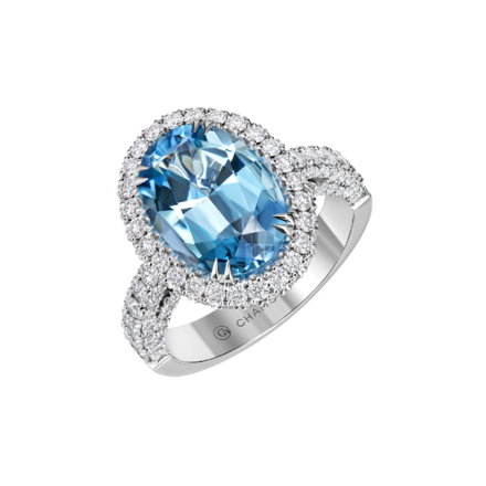 Кольцо с аквамаринами и бриллиантами, белое золото 1