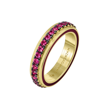Обручальное кольцо с рубинами, желтое золото 1