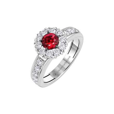 Кольцо с рубином и бриллиантами, белое золото 1