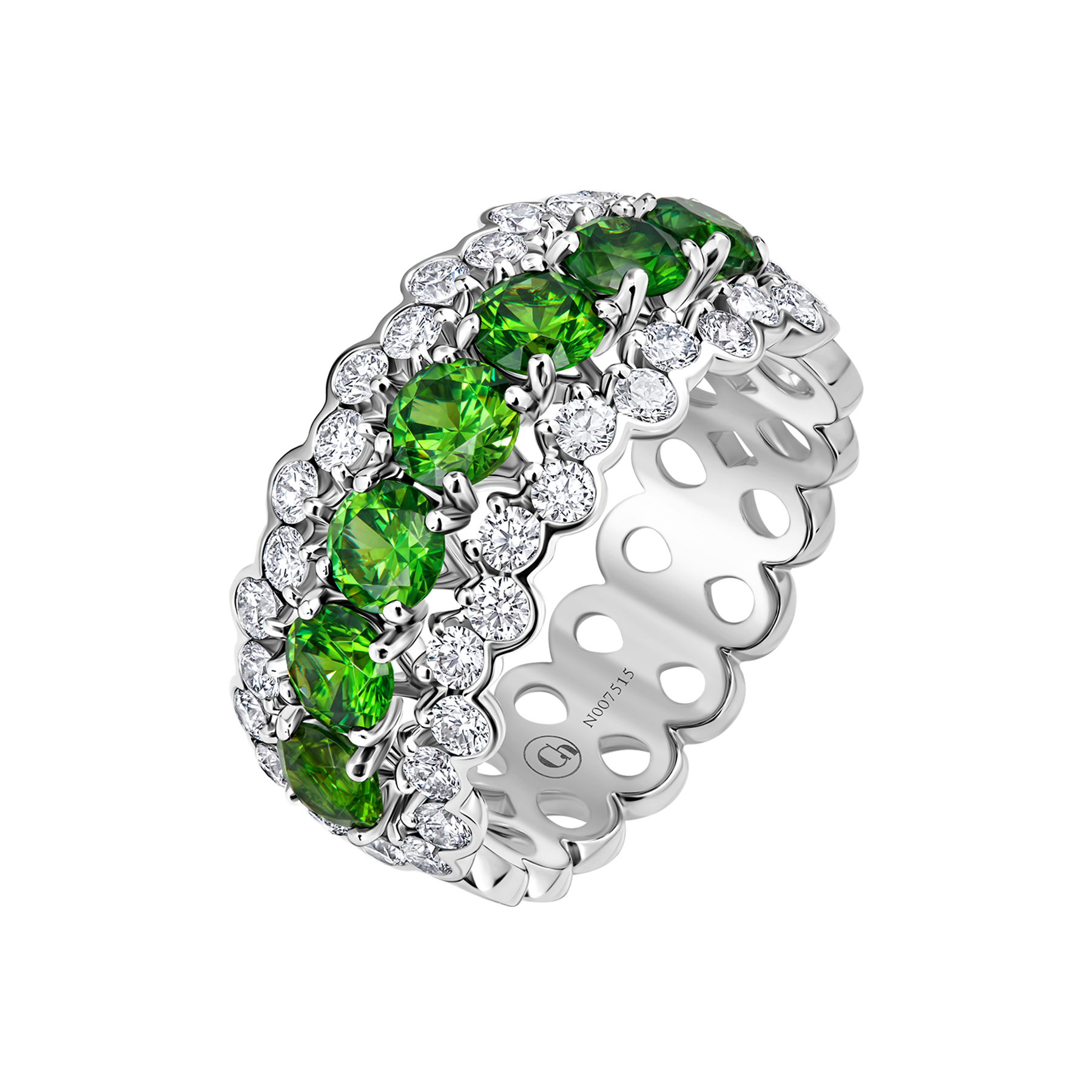 Кольцо с демантоидами и бриллиантами, белое золото