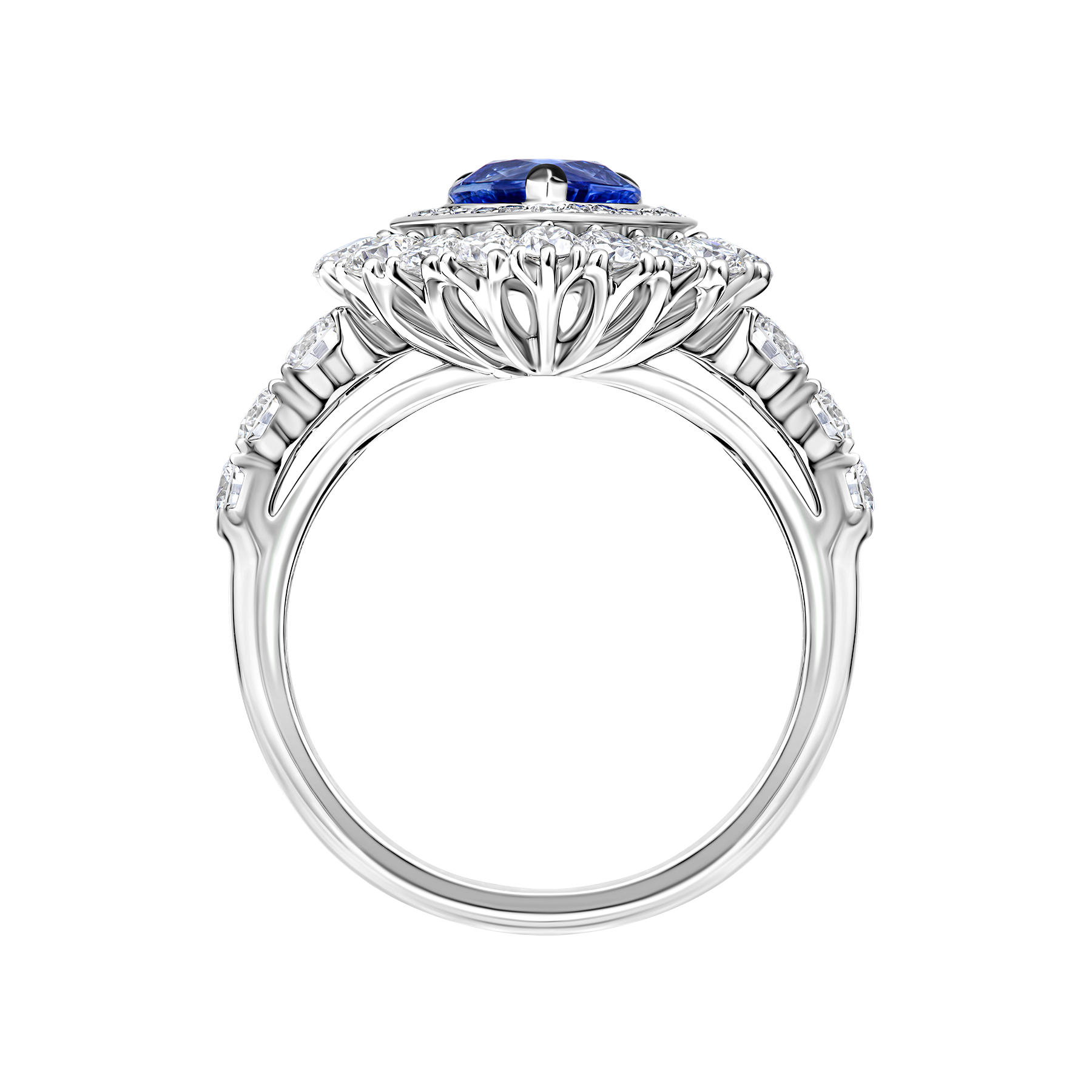 Кольцо с сапфиром и бриллиантами, белое золото