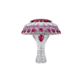 Кольцо с турмалином рубеллитом, рубинами, розовыми сапфирами и бриллиантами, белое золото