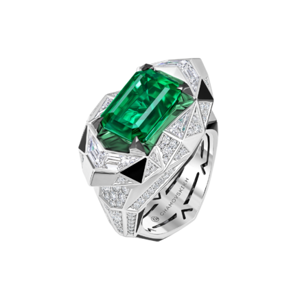 Кольцо с изумрудом и бриллиантами, белое золото 1