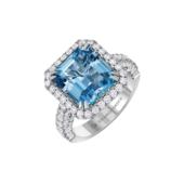 Кольцо с аквамарином и бриллиантами, белое золото