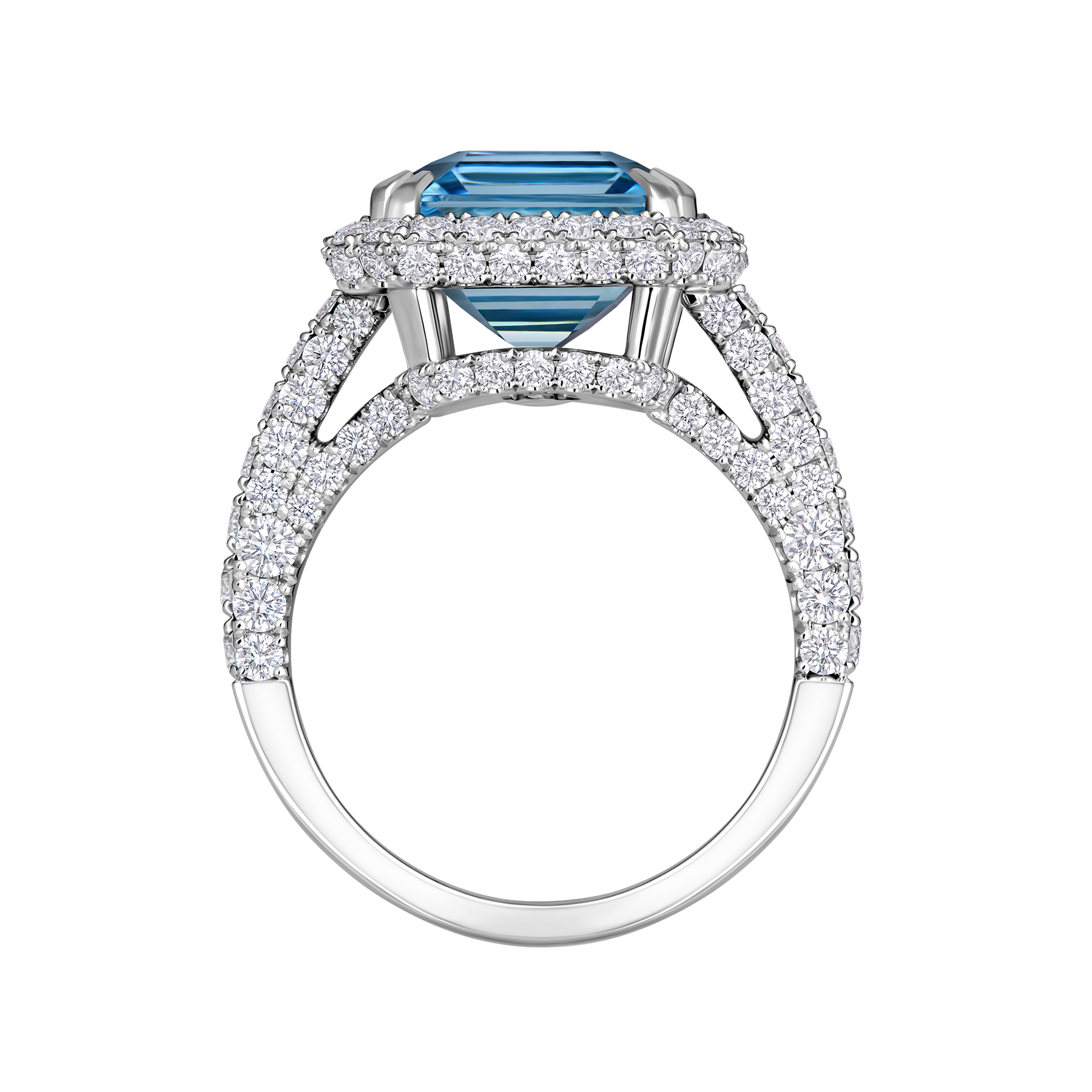 Кольцо с аквамарином и бриллиантами, белое золото