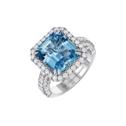 Кольцо с аквамарином и бриллиантами, белое золото 1